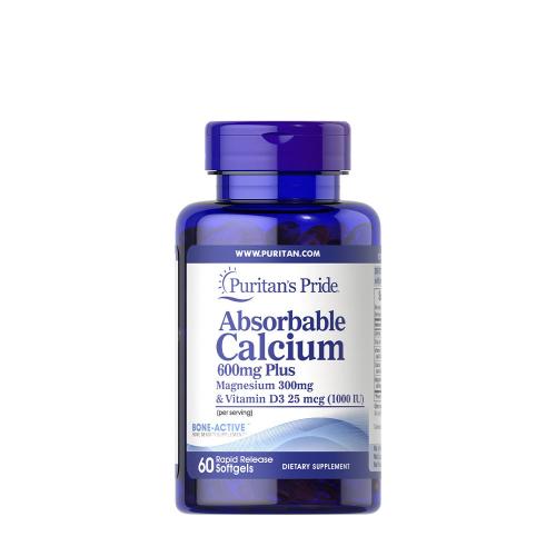 Puritan's Pride Absorbable Calcium 600mg plus Magnesium 300mg & Vitamin D 1000IU (60 Capsule morbida)