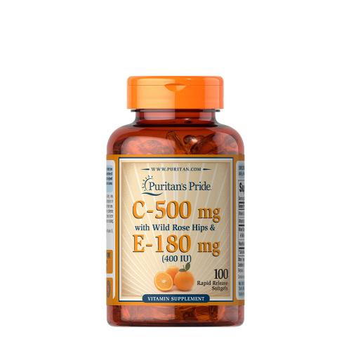 Puritan's Pride Vitamin C & E 500 mg/400 IU with Rose Hips (100 Capsule morbida)