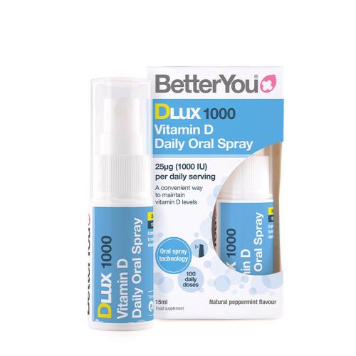 BetterYou Dlux Daily Vitamin D 1000 IU Oral Spray (15 ml, Menta Naturale)