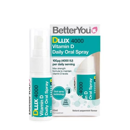 BetterYou Dlux Daily Vitamin D 4000 IU Oral Spray (15 ml, Menta Naturale)