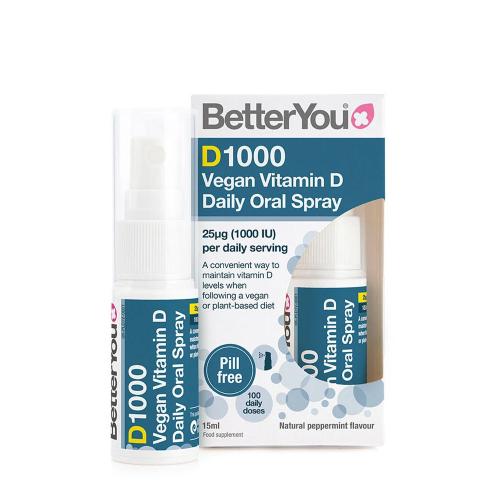 BetterYou Dlux 1000 Vegan Vitamin D Oral Spray  (15 ml, Menta Naturale)