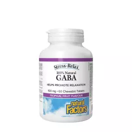   Natural Factors 100% Natural GABA 100 mg (60 Compresse da masticare, Frutta Tropicale)